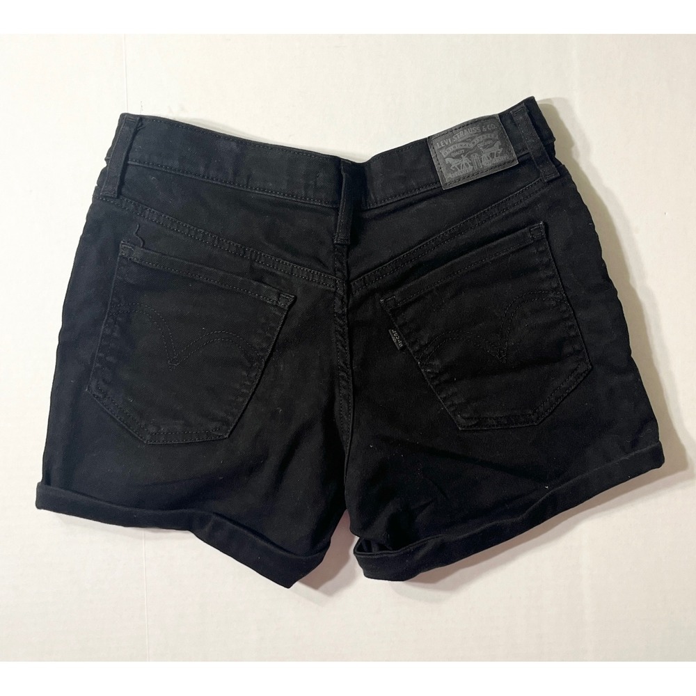 Levis Mid‎ Length Shorts Womens 29 Black Denim Rolled Hem Stretch Biker Goth Alt